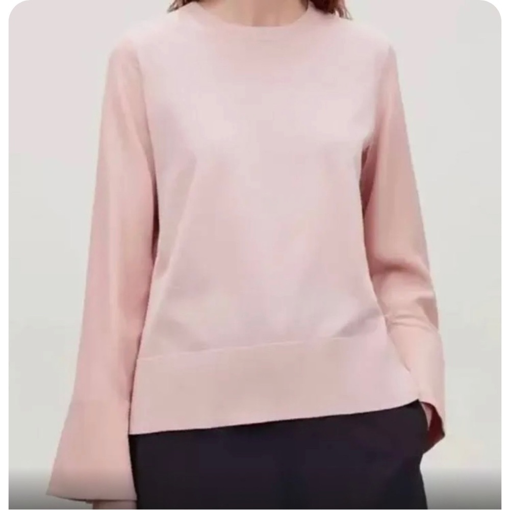 COS cotton knit top with silk sleeves